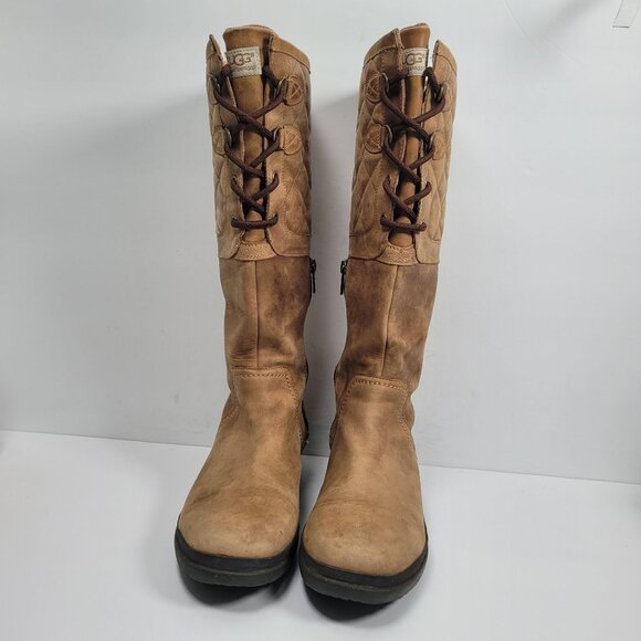UGG Elsa Women's Quilted Tall Leather Lace-Up Boots S/N1013484 US Size 8.5 - Picture 3 of 12